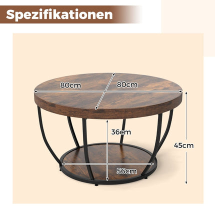 Kulatý konferenční stolek – 2patrový, dřevo s kovovým rámem