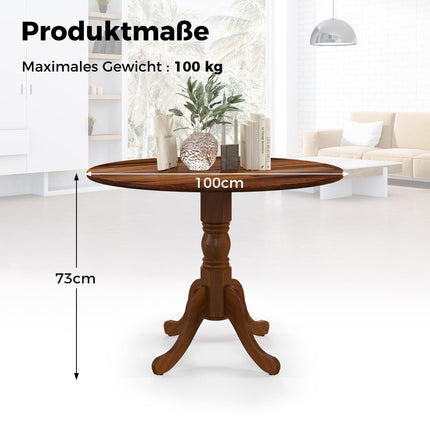 Kulatý jídelní stůl, kaučukovník 100 cm, pro 4 osoby, ořech