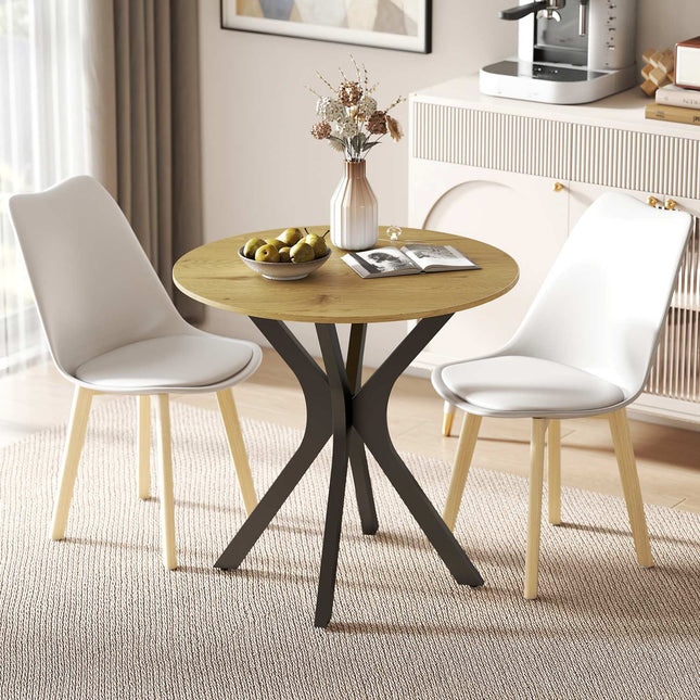 Runder Esstisch, modernes Design, 78x78x75 cm, Naturholz