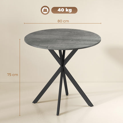 Kulatý jídelní stůl, povrch ve vzhledu dřeva, 80 cm, ocelový rám