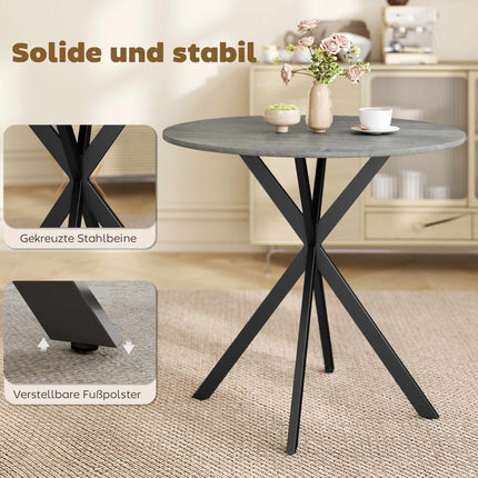 Kulatý jídelní stůl, povrch ve vzhledu dřeva, 80 cm, ocelový rám