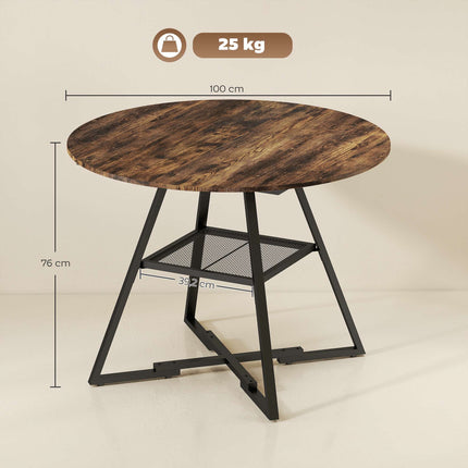 Kulatý jídelní stůl pro 4 osoby, 100 cm, rustikální hnědý vzhled dřeva