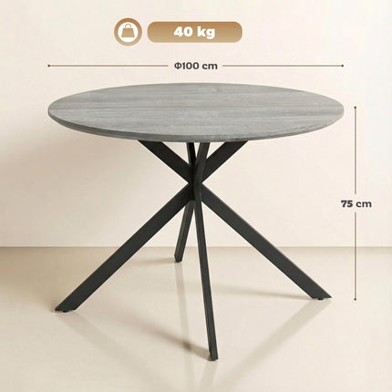 Kulatý jídelní stůl pro 4 osoby, industriální styl, šedá