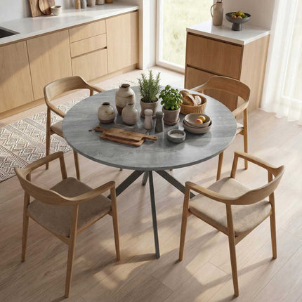 Kulatý jídelní stůl pro 4 osoby, industriální styl, šedá