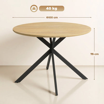 Kulatý jídelní stůl pro 4 osoby, industriální styl, dub