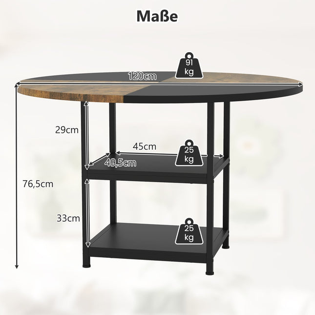 Kulatý jídelní stůl s úložným prostorem, 120 cm, kovový rám