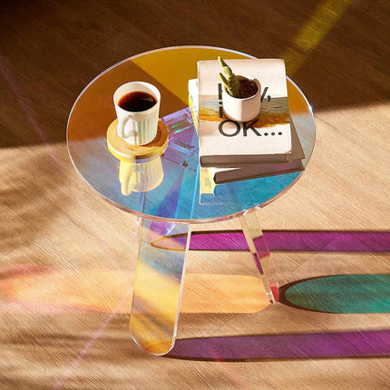 Round Iridescent Acrylic Side Table, 17.7 In