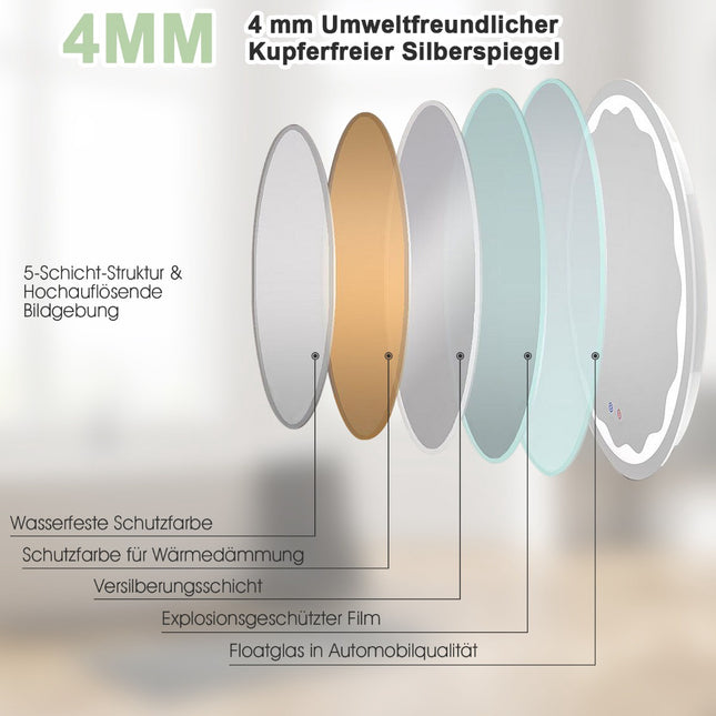Runder LED Badspiegel 60 cm, Antibeschlag, Dimmbar