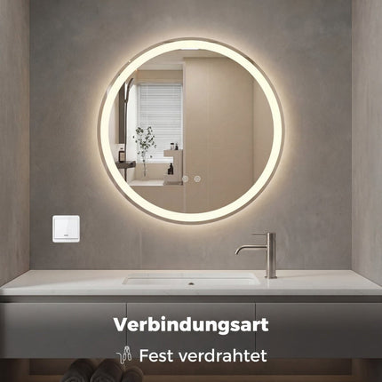 Kulaté LED koupelnové zrcadlo, nastavitelný jas, Ø80 cm