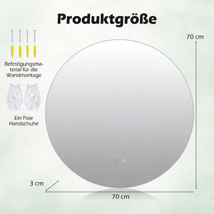 Kulaté LED koupelnové zrcadlo, proti zamlžení, nastavitelné světlo