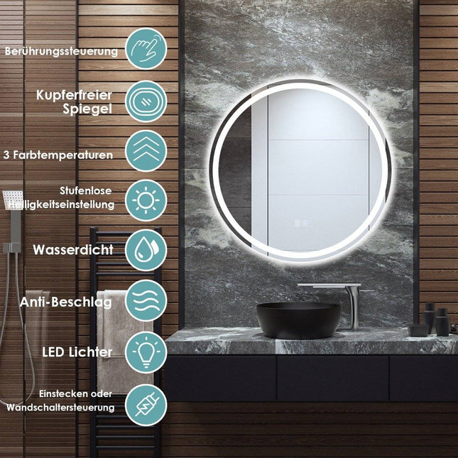 Ronde LED-badkamerspiegel voor wandmontage 3000 K-6000 K Ø 60 cm