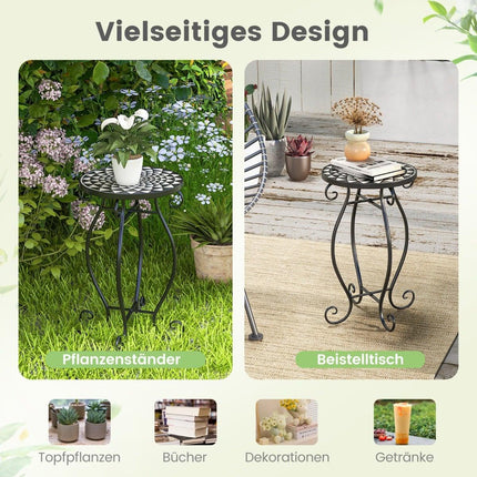 Round Mosaic Side Table, Metal & Ceramic, 30x50 cm