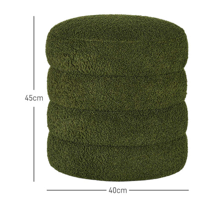 Kulatý taburet, plyš teddy, nosnost 120 kg, zelená