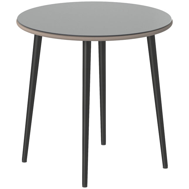 Ronde eettafel voor buiten, 80 cm, glas en rotan