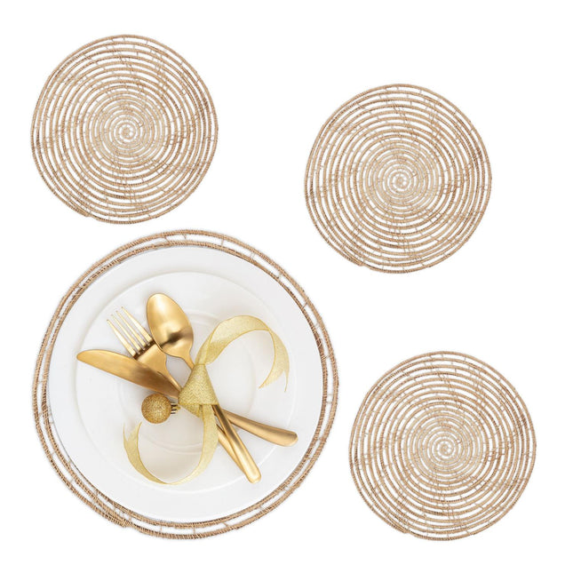 Runde Tischsets aus Palmfasern, 4er-Set