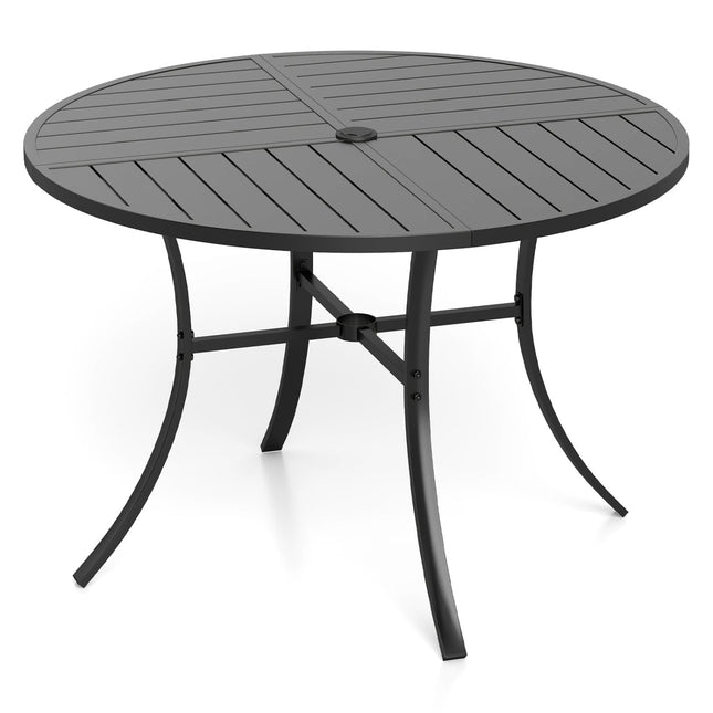 Ronde terrastafel, 108 cm hoge metalen latten, parasolgat, zwart