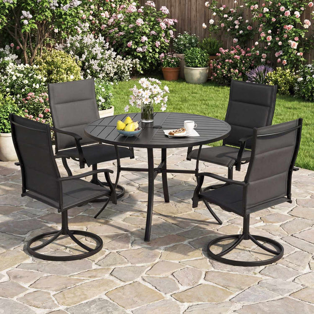 Ronde terrastafel, 108 cm hoge metalen latten, parasolgat, zwart
