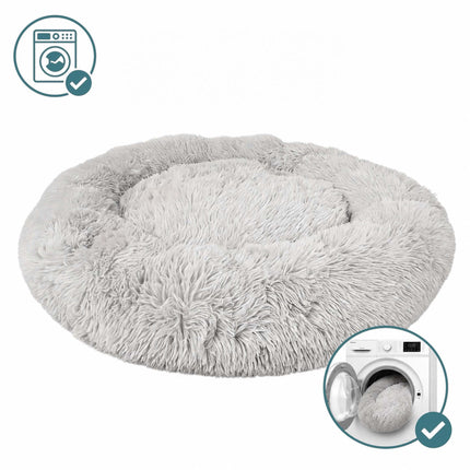 Kulatý plyšový pelíšek pro psy, 100 cm, světle šedá