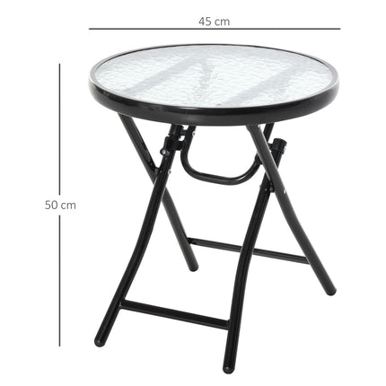 Černý skládací kulatý odkládací stolek - skleněná deska, 45cm