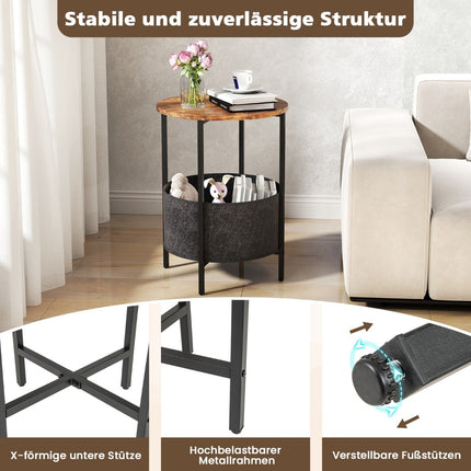 Round Side Table with Removable Felt Basket, 44cm