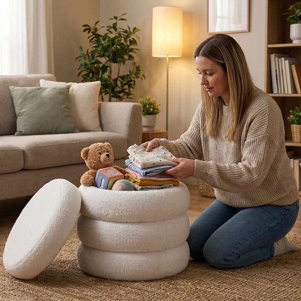 Kulatá podnožka z kožešiny teddy, plyšový polstrovaný sedák