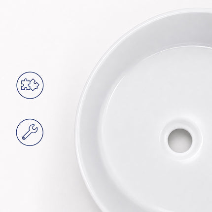 Round White Ceramic Countertop Basin, 40.5 x 40.5 cm