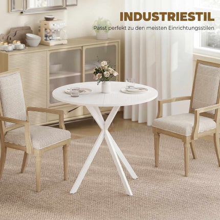 Round White Kitchen Table, 80 cm, Wood-Look Top, Metal Legs
