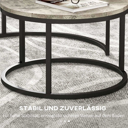 Nesting coffee table set in marble look, round, grey, 2 parts