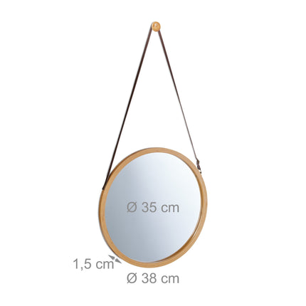 Round hanging mirror with bamboo frame