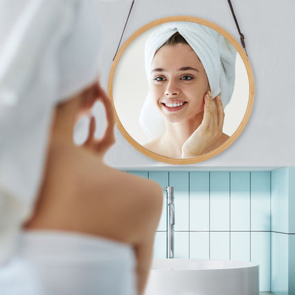 Round hanging mirror with bamboo frame
