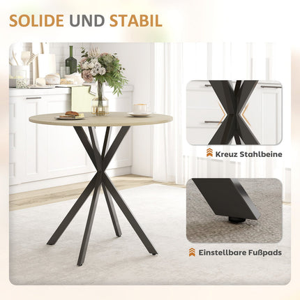 Kulatý jídelní stůl, 80 cm, deska ve vzhledu dřeva, ocelové nohy