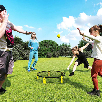Roundnet sada herní sada s hrací sítí 3 míče přenosná taška pumpa na míče spikeball sada Ø92 x 20 cm žlutá