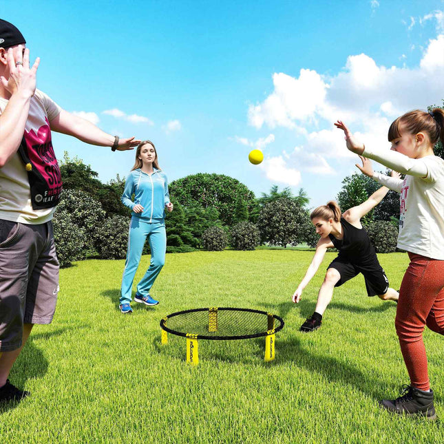 Roundnet Set Game set with play net 3 balls carrying bag ball pump spikeball set Ø92 x 20 cm yellow
