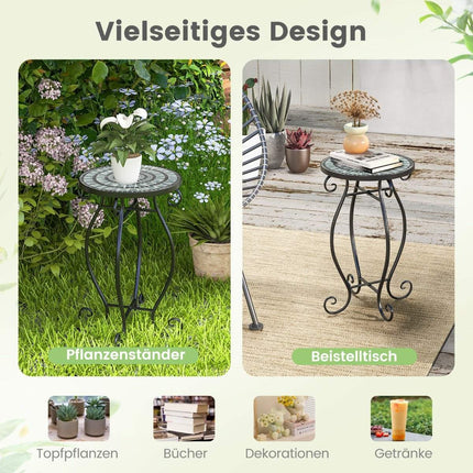 Kulatý odkládací stolek mozaikový stolek z kovu a keramiky ∅30 x 50 cm na balkon, terasu, zahradu