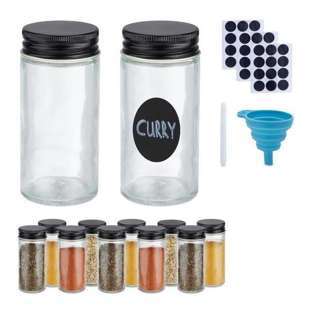Round spice jars with labels