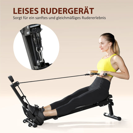 Veslovací trenažér do domácnosti, LCD monitor, nosnost 150 kg, ocel