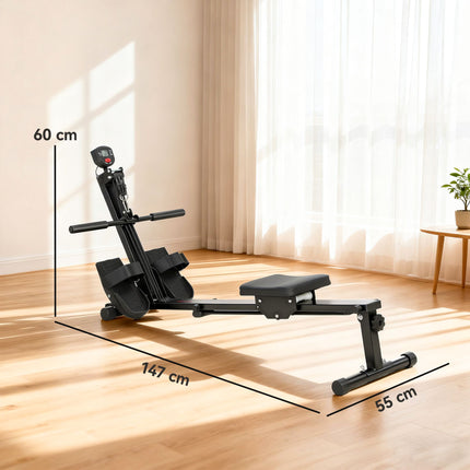 Veslovací trenažér do domácnosti, LCD monitor, nosnost 150 kg, ocel
