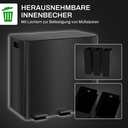 Nerezový trojitý pedálový koš, 3x15L, s vnitřní vložkou