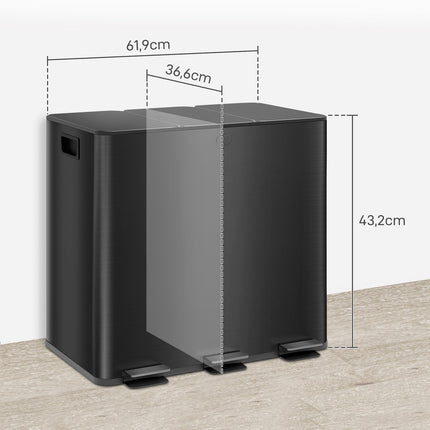 Nerezový trojitý pedálový koš, 3x15L, s vnitřní vložkou