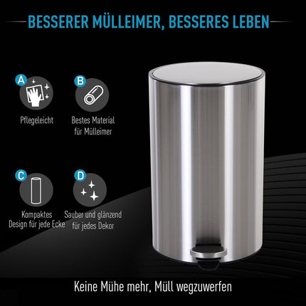 Nerezový pedálový koš 12L, soft close, vnitřní vložka