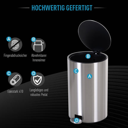 Nerezový pedálový koš 12L, soft close, vnitřní vložka