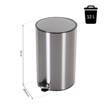 Nerezový pedálový koš 12L, soft close, vnitřní vložka