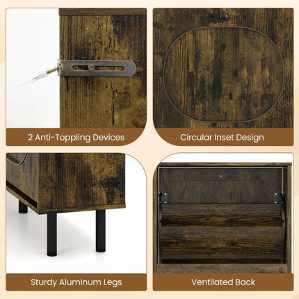 Rustic Brown Shoe Storage Cabinet, 4 Flip Drawers, Slim Design