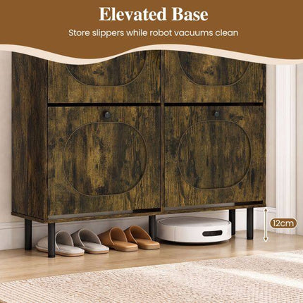 Rustic Brown Shoe Storage Cabinet, 4 Flip Drawers, Slim Design