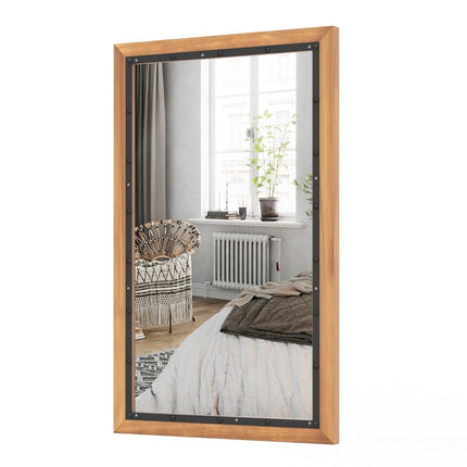 Rustikální dřevěné zrcadlo s obdélníkovým rámem dekorativní závěsné zrcadlo 55 x 90 cm přírodní