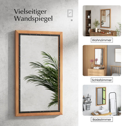 Rustikální dřevěné zrcadlo s obdélníkovým rámem dekorativní závěsné zrcadlo 55 x 90 cm přírodní