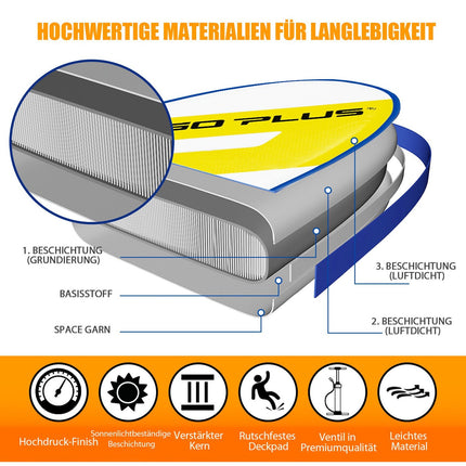 SUP nafukovací paddleboard lehký board 335 x 76 x 15 cm modrá + žlutá + bílá