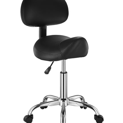 Saddle Stool with Backrest and Wheels, 450 Lb, Black