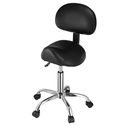 Saddle Stool with Backrest and Wheels, 450 Lb, Black