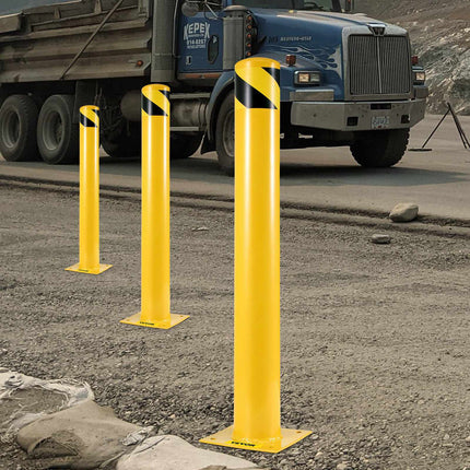 Safety Bollard, 42 in x 5.5 in Steel, Yellow, 4 Bolts